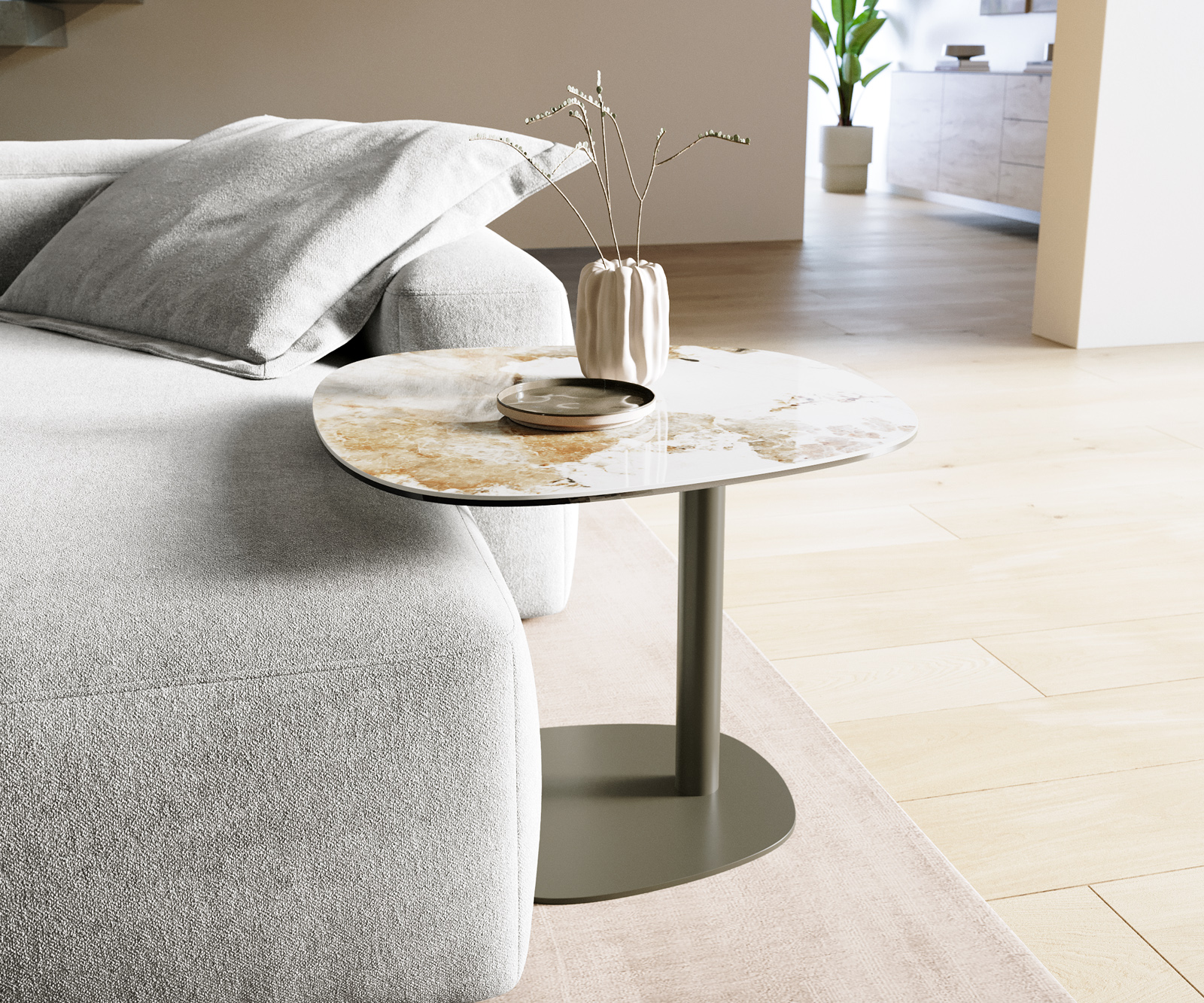 Konferenčný stolík Edge Boot 60x60 cm keramika Minas Melange Eleny kov efektfinish titán - Image 2