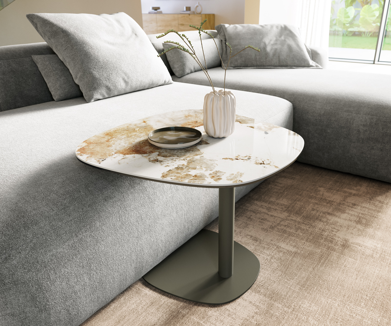 Konferenčný stolík Edge Boot 60x60 cm keramika Minas Melange Eleny kov efektfinish titán