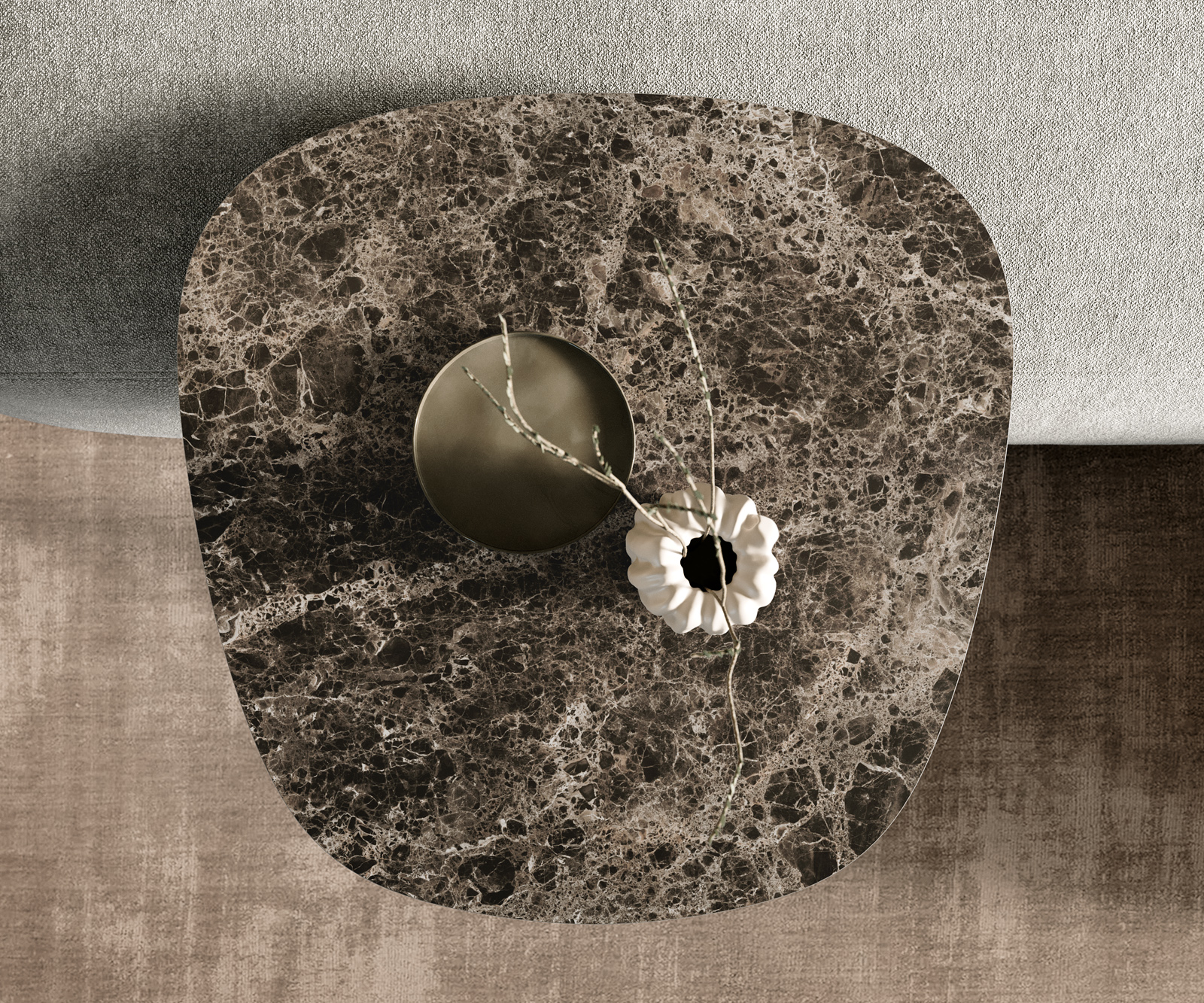 Konferenčný stolík Edge zaoblený 60x60 cm keramika Laminam® Emperador Extra Lucidato tmavohnedá Eleny kov čierna - Image 4