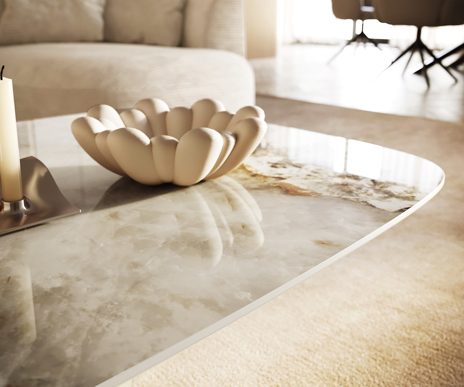 Konferenčný stolík Edge zaoblený tvar 140x80 cm keramika Minas Melange Vibany kov titánová farba - Image 4