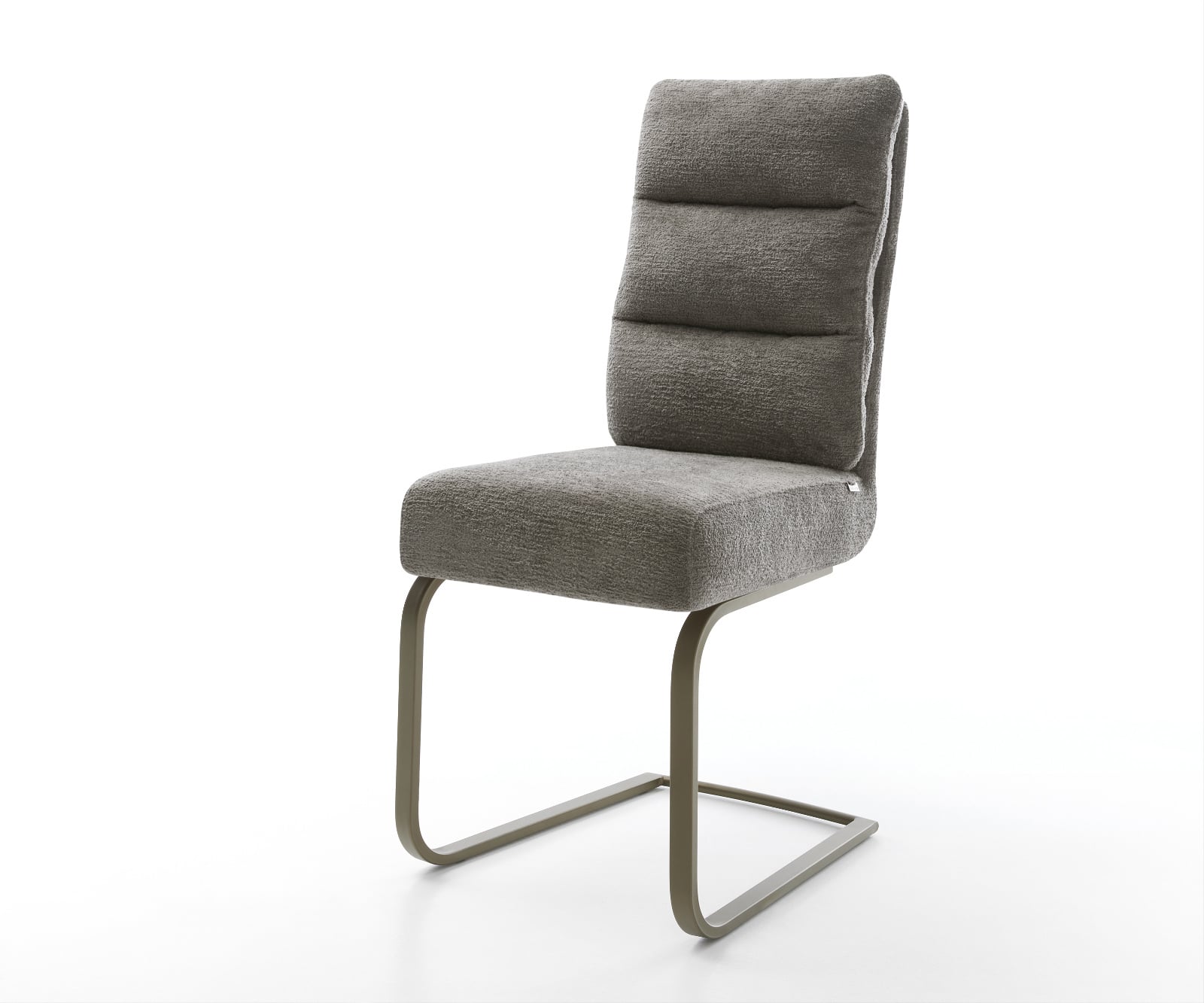 Konzolová jedálenská stolička Pela-Flex bouclé mäkký tmavobéžová konzolová podstava titánová farba vrecková pružina