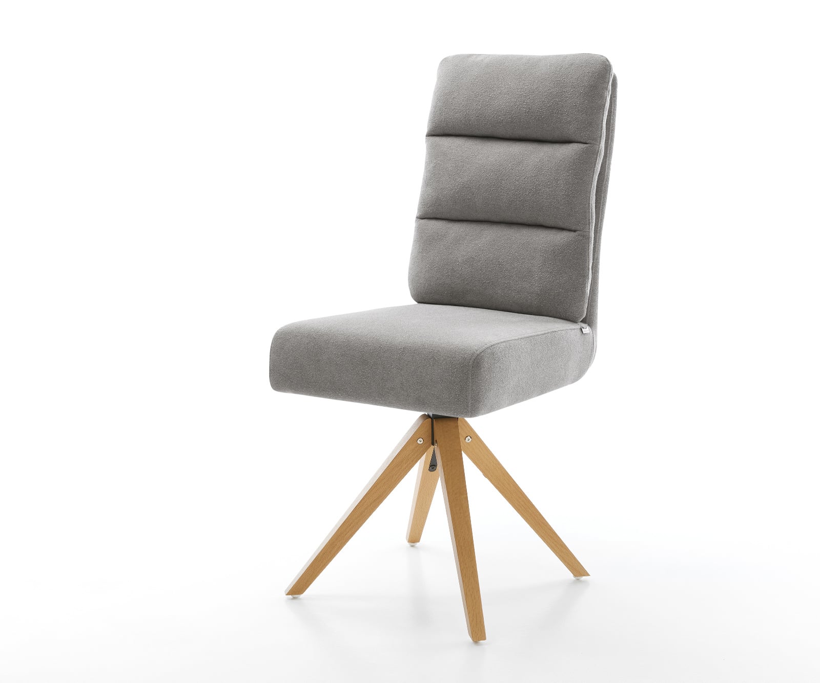 Jedálenská stolička Pela-Flex texturovaná látka mäkký sivá drevená podstava hranatá prírodná 180° otočný vrecková pružina