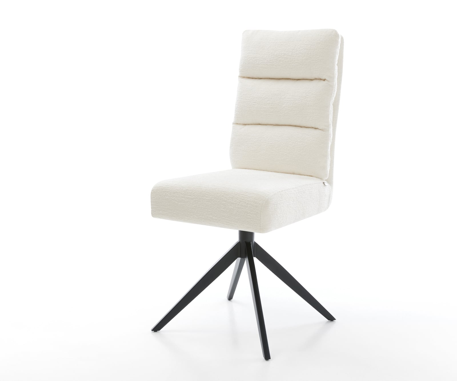 Jedálenská stolička Pela-Flex bouclé mäkký béžová krížová podstava široká čierna 360° otočný hojdacia funkcia vrecková pružina
