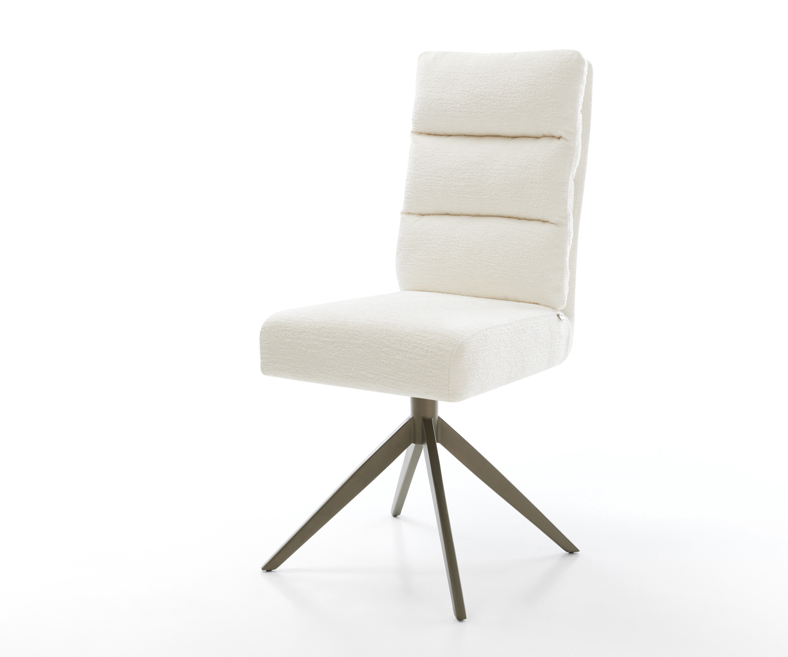 Jedálenská stolička Pela-Flex bouclé mäkký béžová krížová podstava široká titánová farba 360° otočný hojdacia funkcia vrecková pružina