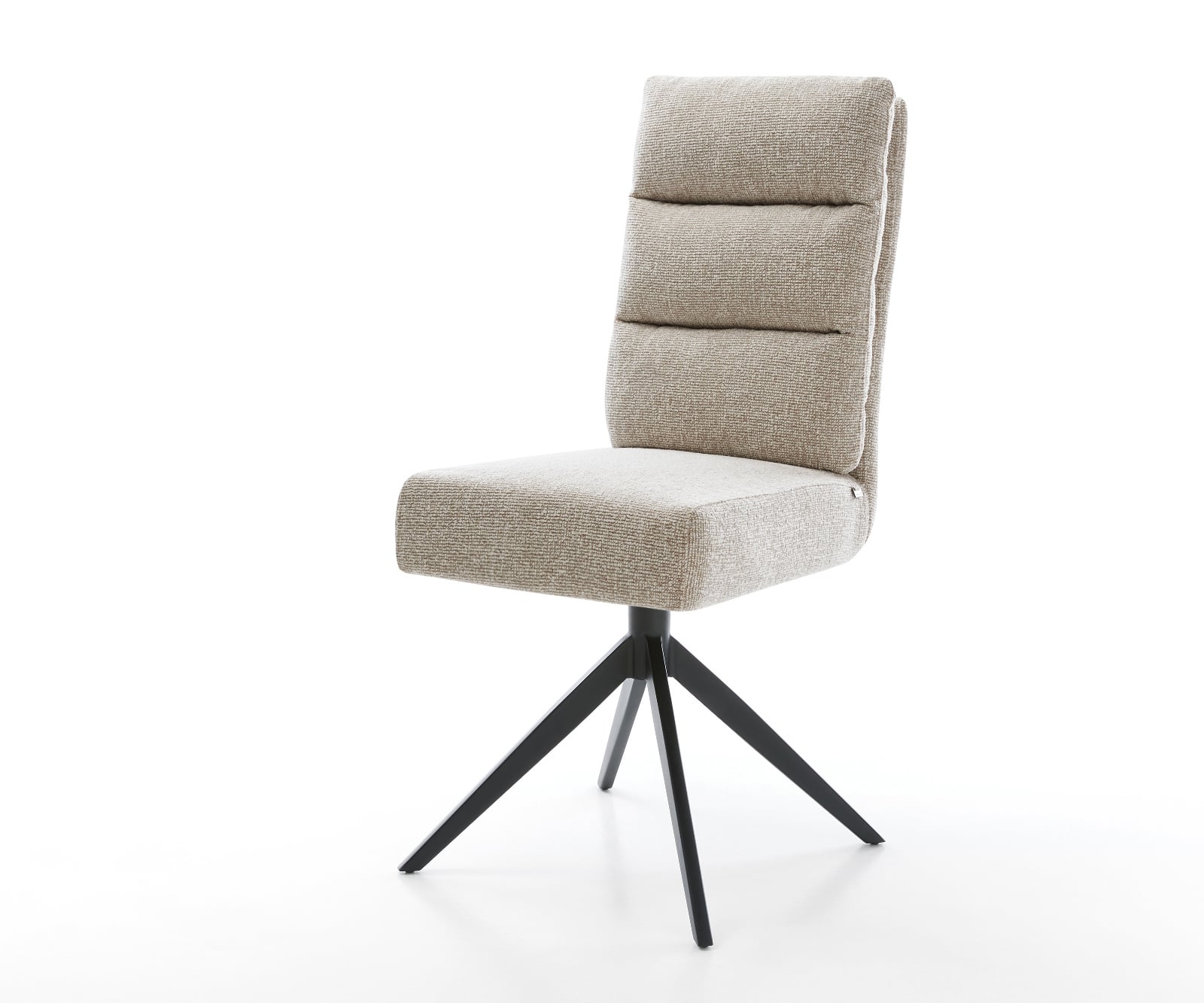 Jedálenská stolička Pela-Flex tkanina mäkký béžová krížová podstava široká čierna 360° otočný hojdacia funkcia vrecková pružina