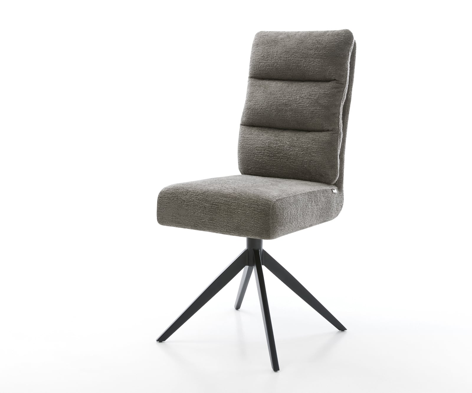 Jedálenská stolička Pela-Flex bouclé mäkký tmavobéžová krížová podstava široká čierna 360° otočná hojdacia funkcia vrecková pružina