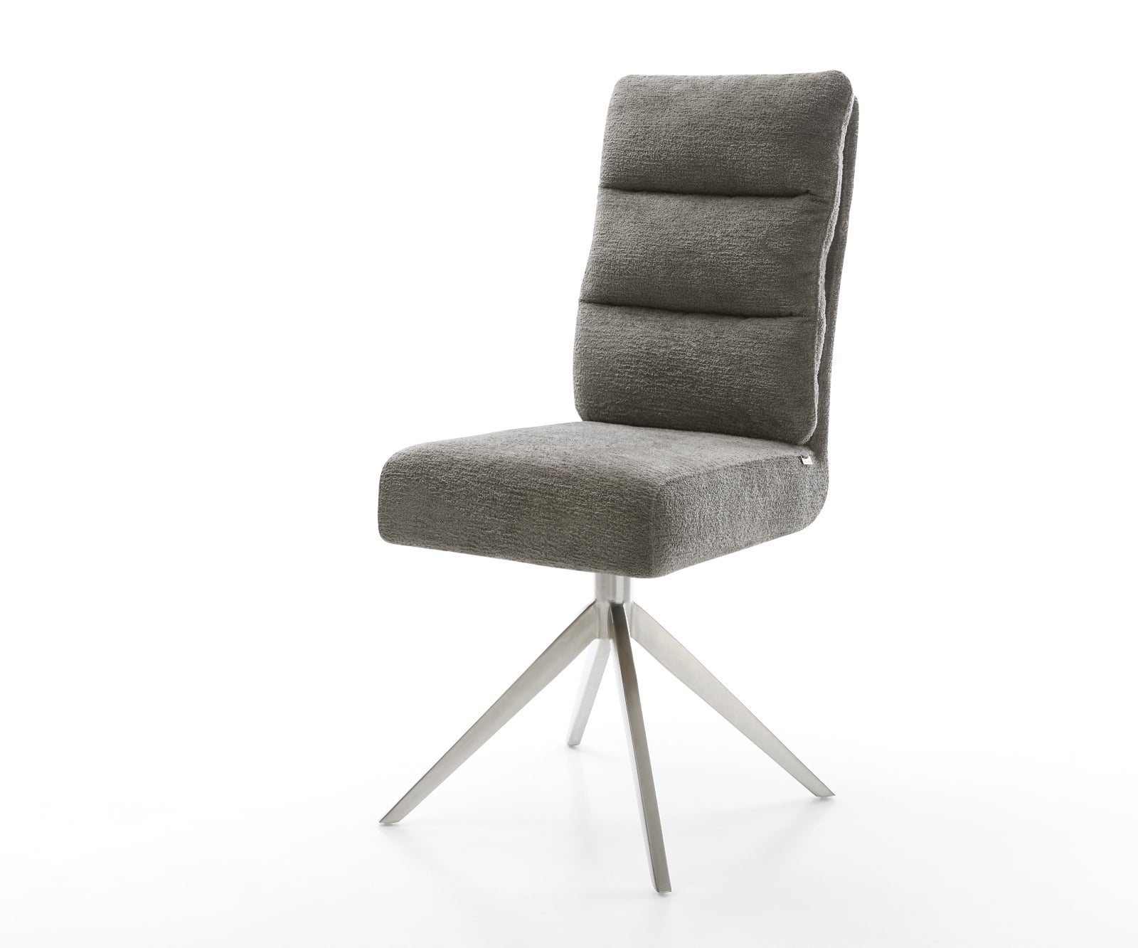 Jedálenská stolička Pela-Flex bouclé mäkký tmavobéžová krížová podstava široká nerezová oceľ 360° otočný hojdacia funkcia vrecková pružina