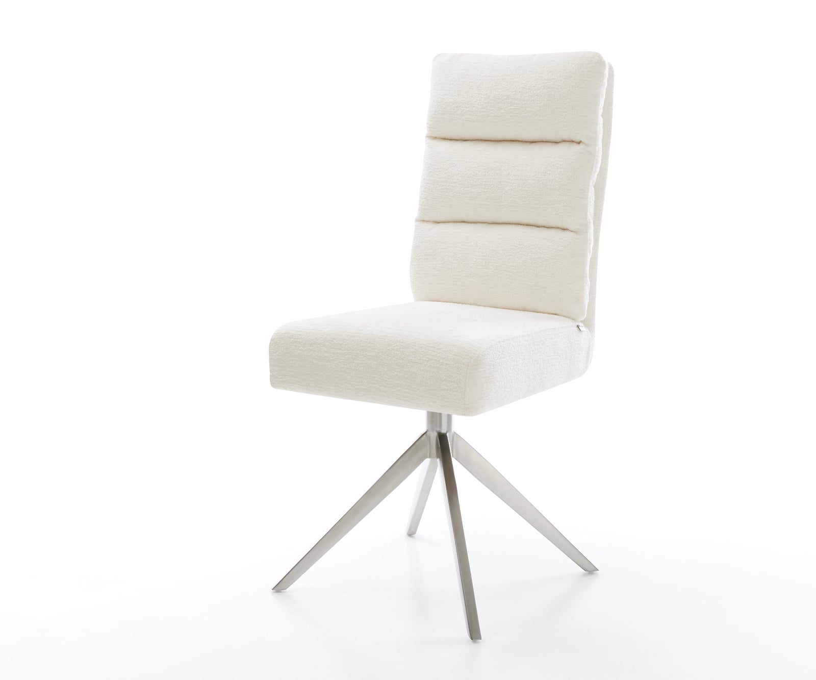 Jedálenská stolička Pela-Flex bouclé mäkký béžová krížová podstava široká nerezová oceľ 360° otočný hojdacia funkcia vrecková pružina