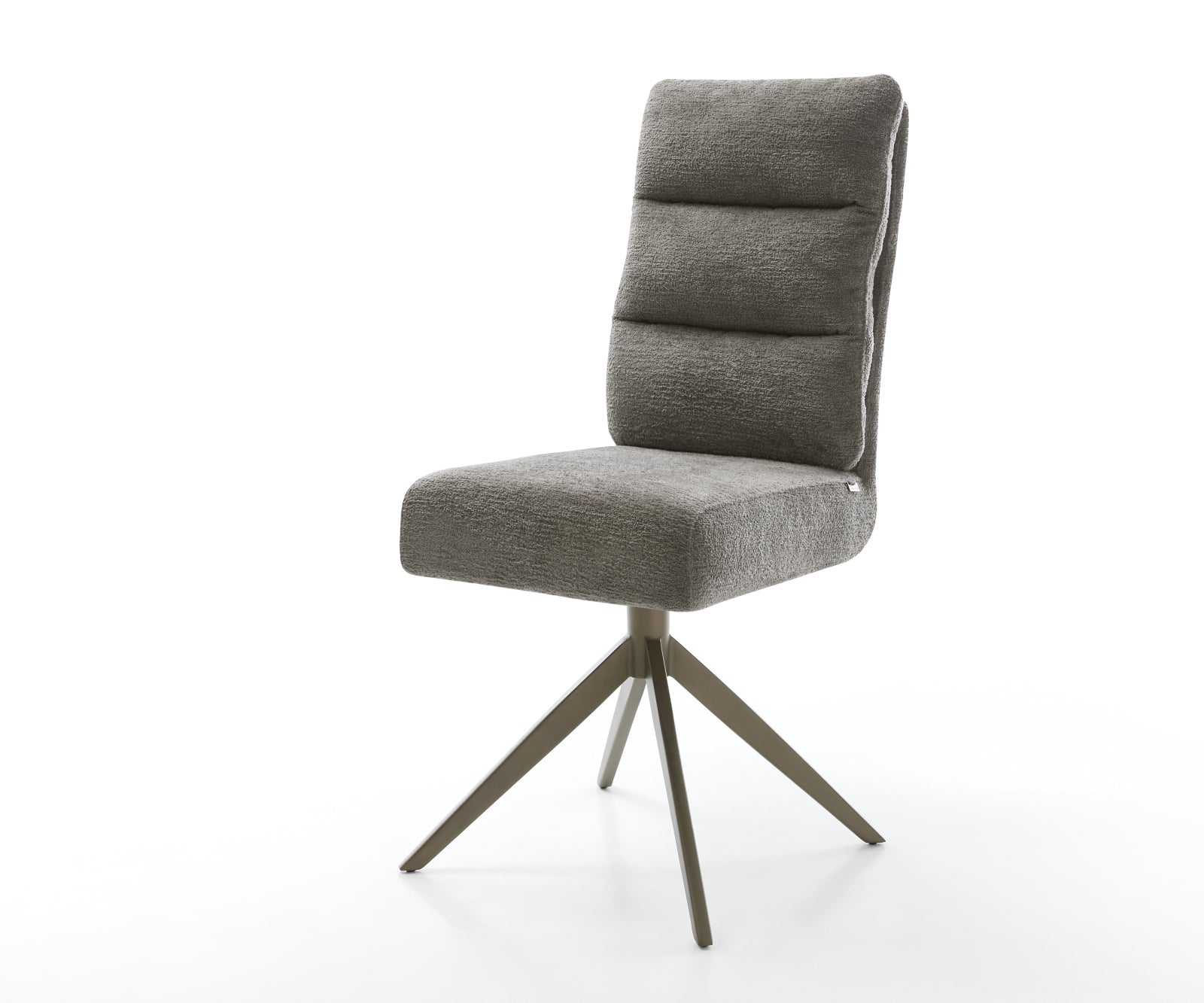 Jedálenská stolička Pela-Flex bouclé mäkký tmavobéžová krížová podstava široká titánová farba 360° otočný hojdacia funkcia vrecková pružina