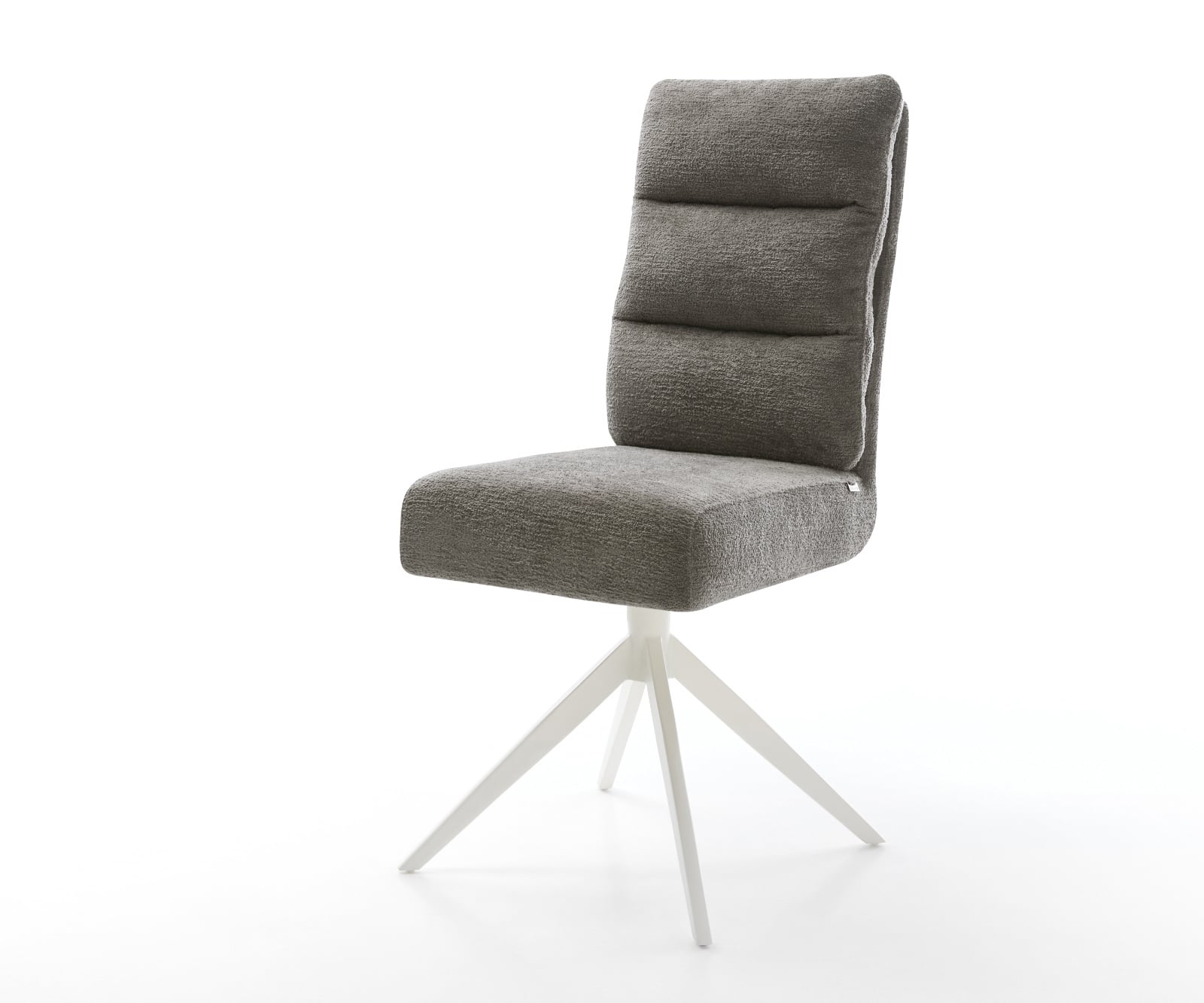 Jedálenská stolička Pela-Flex bouclé mäkký tmavobéžová krížová podstava široká biela 360° otočná hojdacia funkcia vrecková pružina