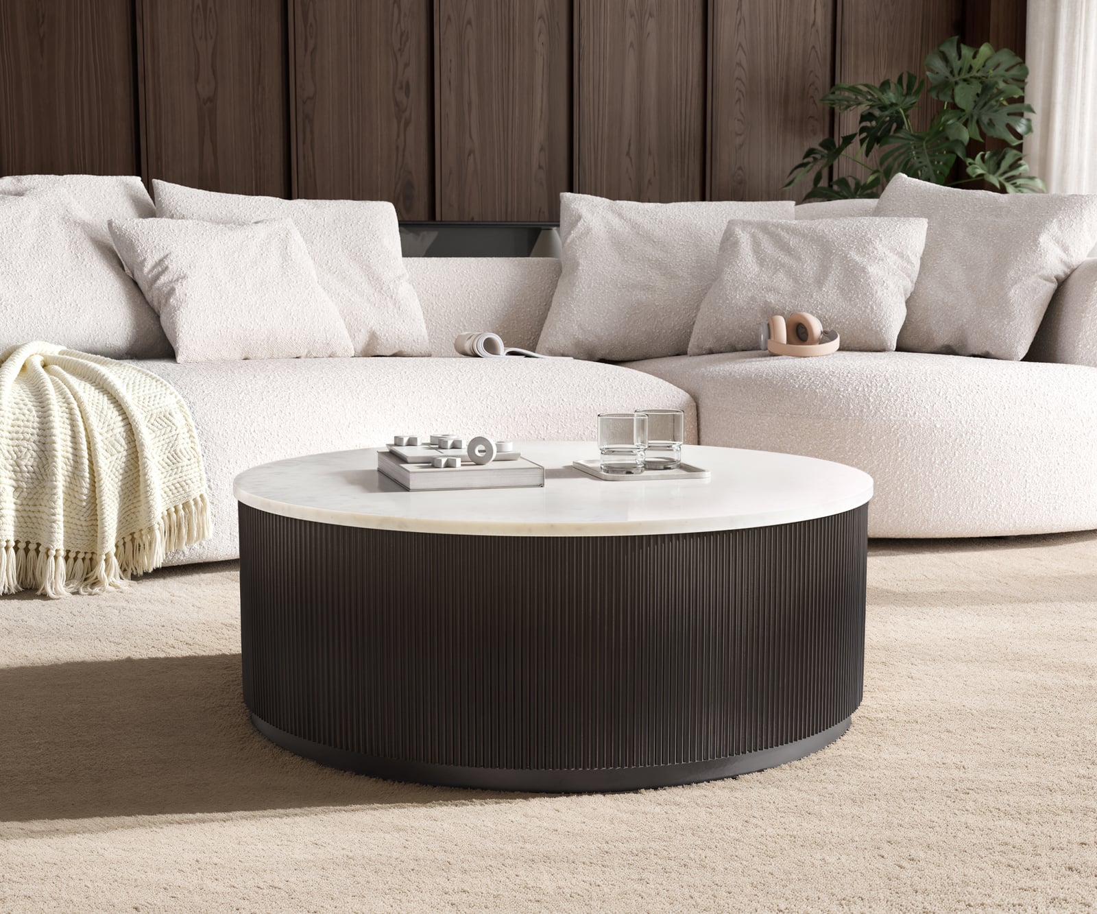 Konferenčný stolík Fiorano 90x90 cm mramor biela kov čierna vintage - Image 4