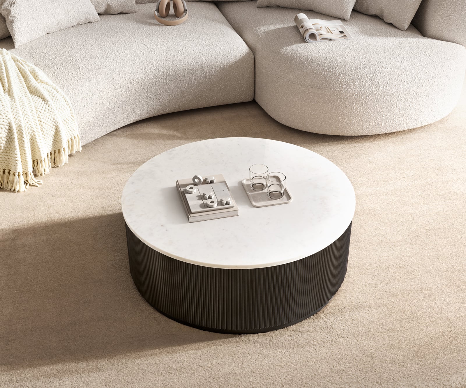 Konferenčný stolík Fiorano 90x90 cm mramor biela kov čierna vintage - Image 2