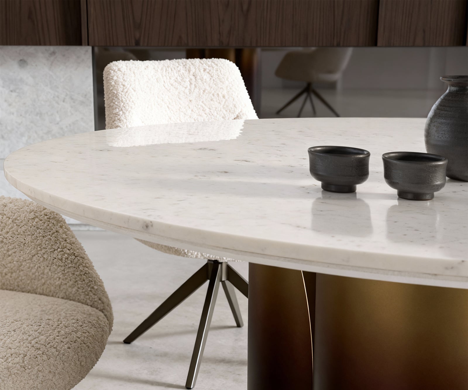 Jedálenský stôl Adenza okrúhly 140x140 cm mramor biela kov zlatá Fusion povrchová úprava - Image 6