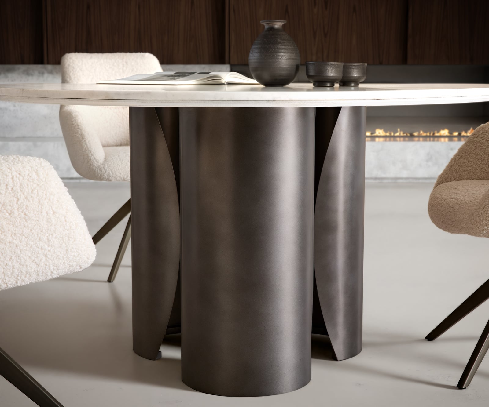 Jedálenský stôl Adenza okrúhly 140x140 cm mramor biela kov čierna vintage - Image 4