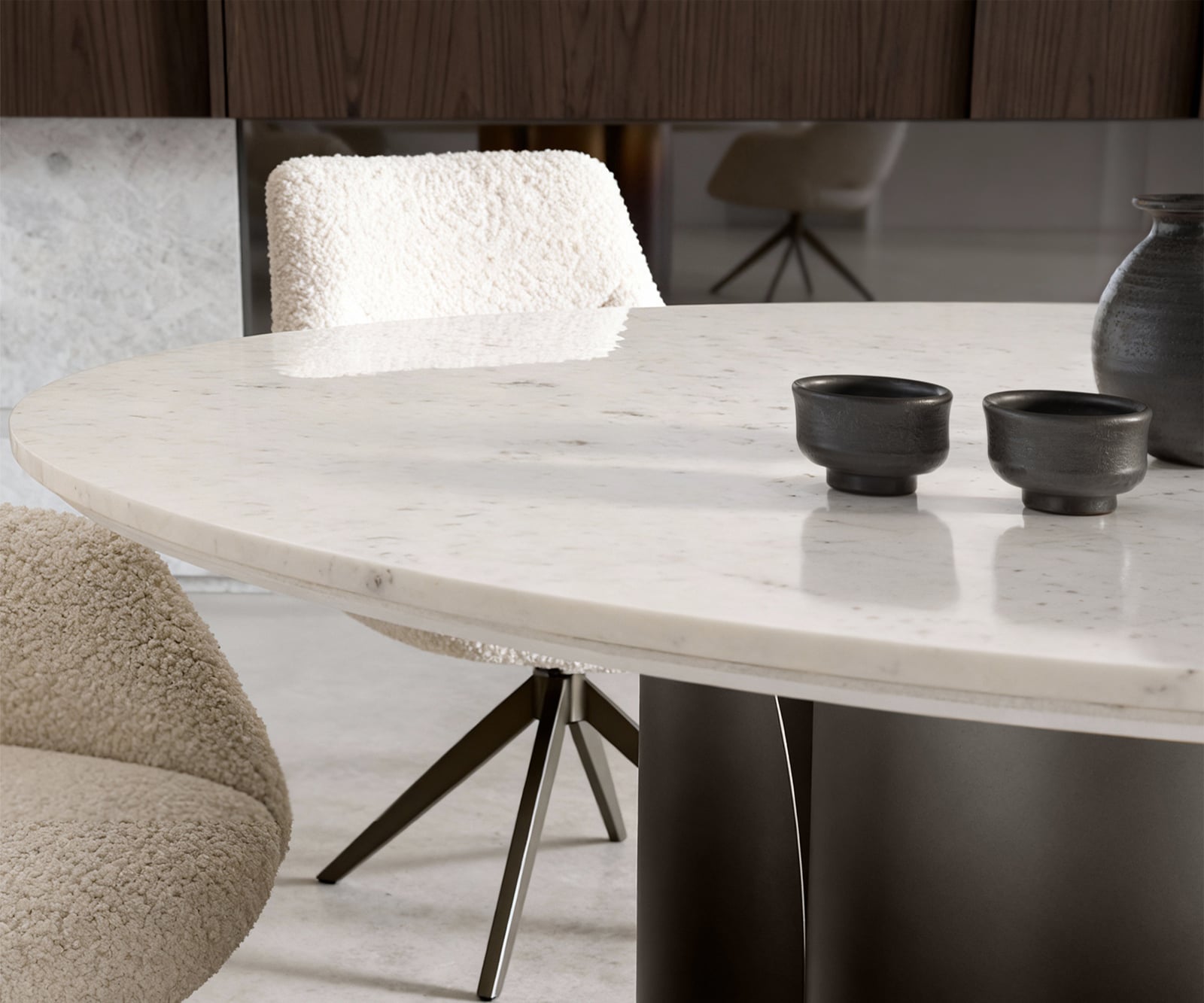 Jedálenský stôl Adenza okrúhly 140x140 cm mramor biela kov čierna vintage - Image 6