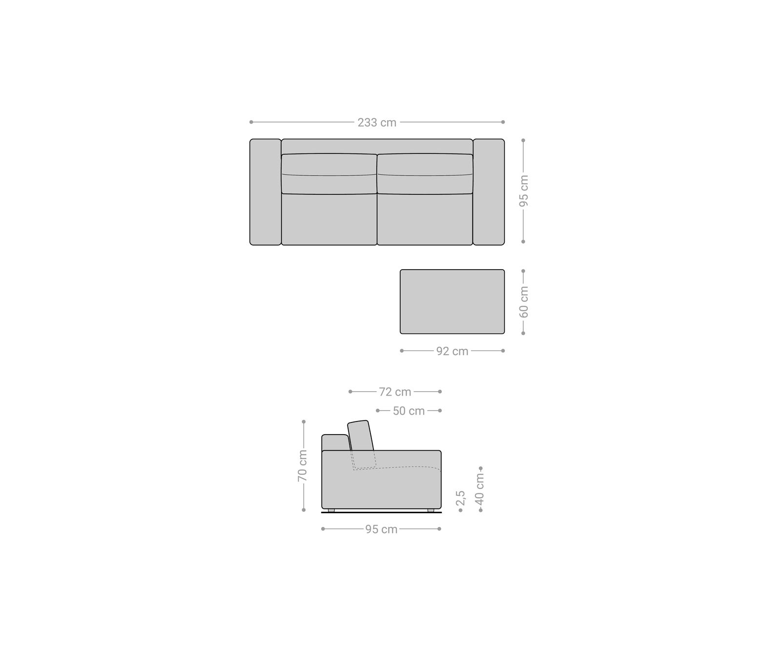 Veľká pohovka Lanzo 230x95 cm mikrovlákno čierna s taburetom - Image 7