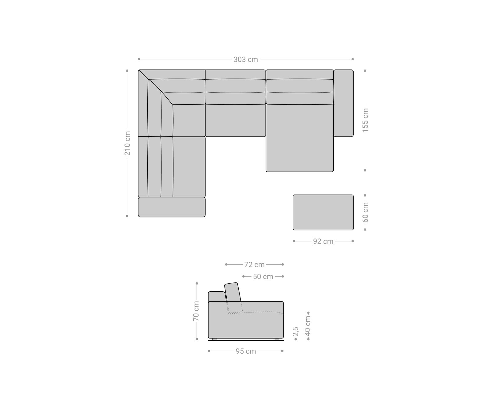 Pohovka v tvare "U" Lanzo 300x210 cm imitácia kože vintage antracitová ležadlo variabilné s taburetom - Image 7