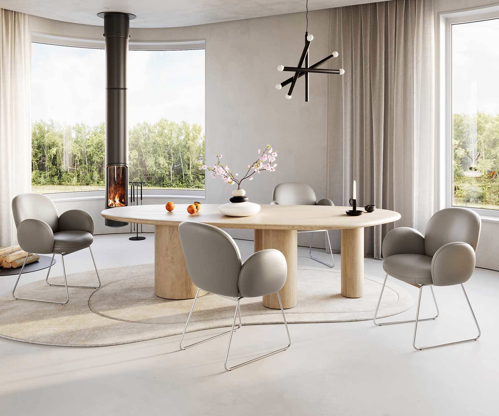 Jedálenská stolička Nube-Flex s opierkami pravá koža tmavobéžová tenká podstava nerezová oceľ vrecková pružina - Image 5