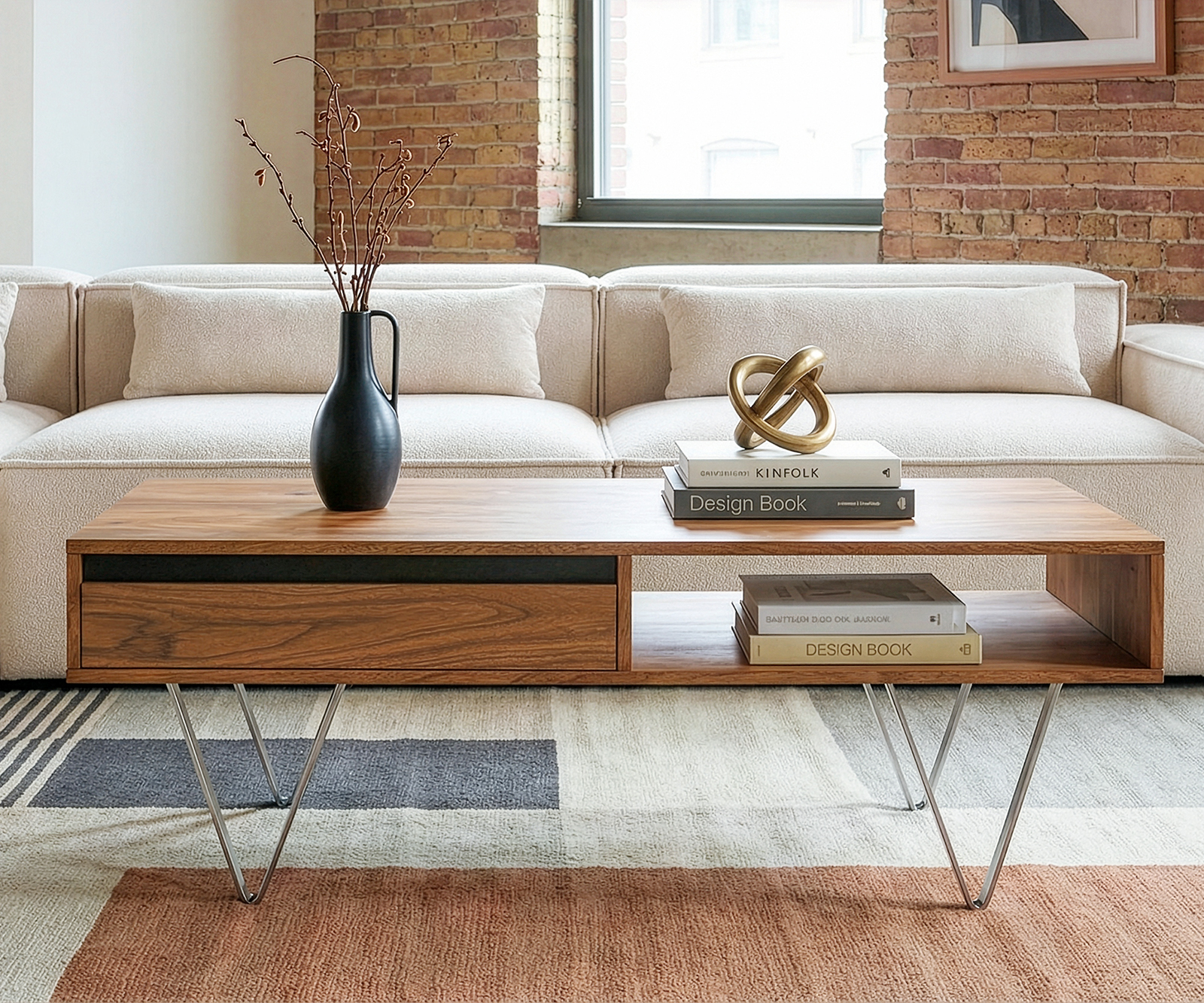 Konferenčný stolík Stonegrace 115x60x35 cm akácia prírodná bridlica 2 zásuvky 1 priehradka - Image 2