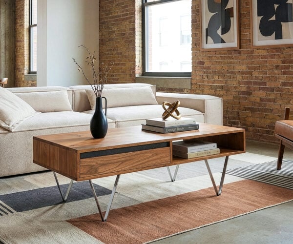 Konferenčný stolík Stonegrace 115x60x35 cm akácia prírodná bridlica 2 zásuvky 1 priehradka