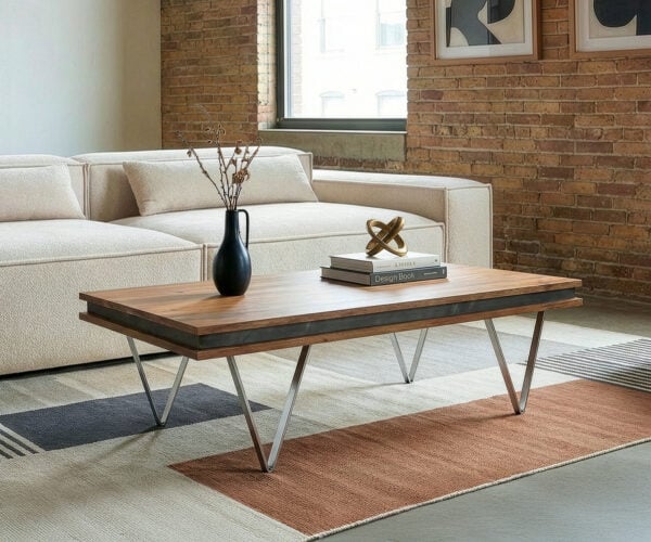 Dizajnový konferenčný stolík Stonegrace 117x60x25 cm akácia prírodná bridlica