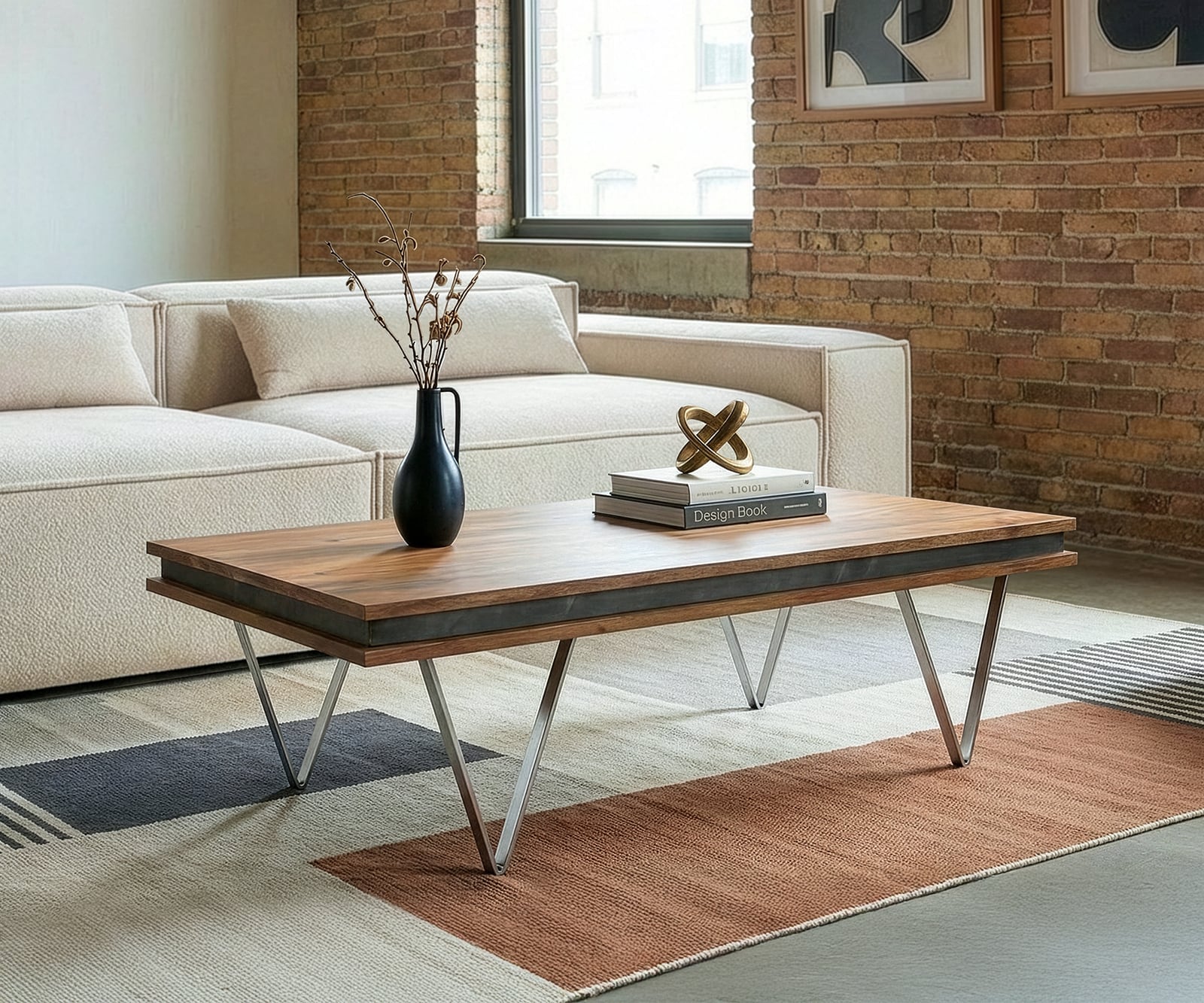 Dizajnový konferenčný stolík Stonegrace 117x60x25 cm akácia prírodná bridlica