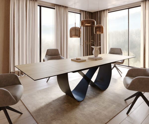 Jedálenský stôl Edge 200-300x100 cm keramika Laminam® sabbia dubová farba Infinity kov čierna rozkladací