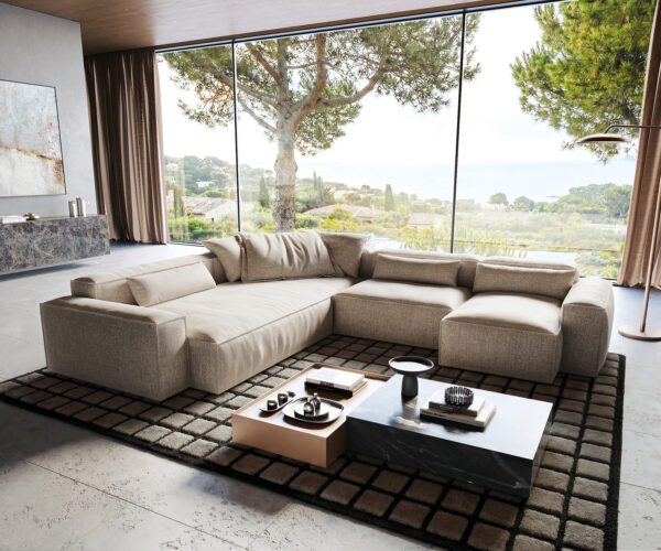 Pohovka v tvare U Freestyle 360x290 cm tkaná látka mäkká béžová lemovanie