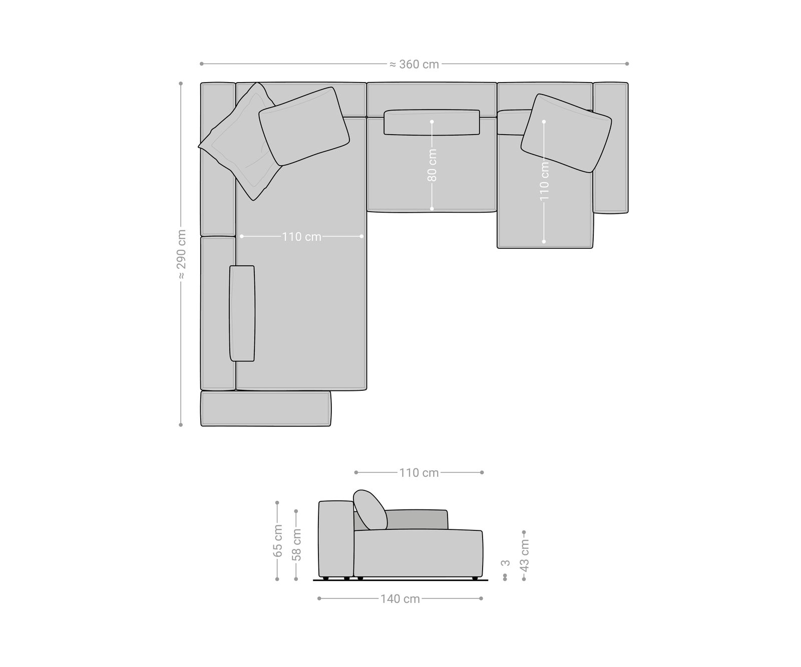 Pohovka v tvare U Freestyle 360x290 cm tkaná látka mäkká béžová lemovanie - Image 7