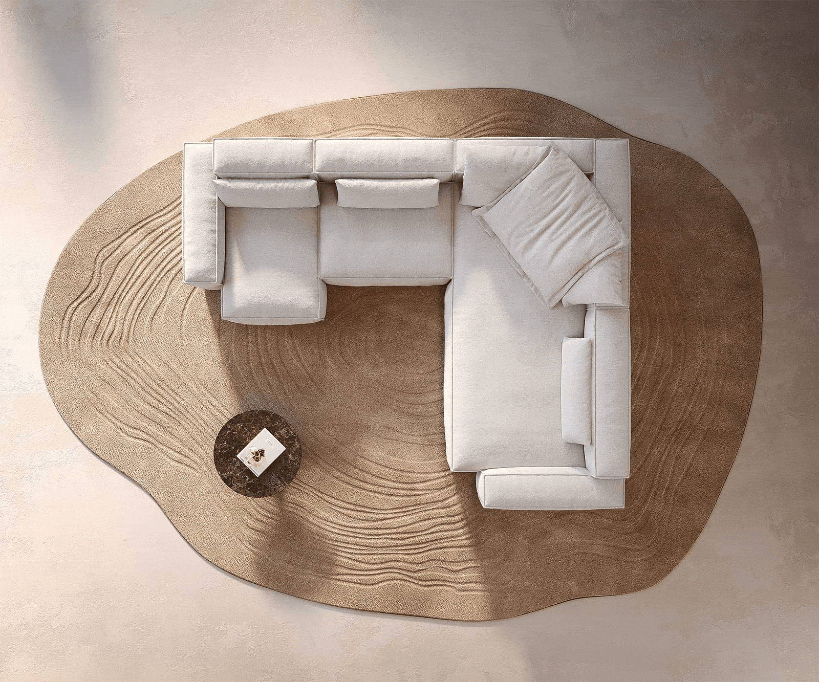 Pohovka v tvare U Freestyle 360x290 cm bouclé mäkký béžová lemovanie - Image 6