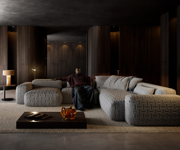 Pohovka v tvare U Freestyle 360x290 cm texturovaná látka mäkká sivá prešívaná