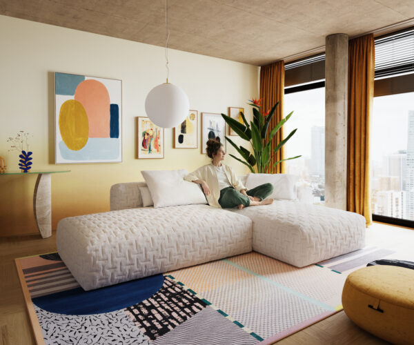 Rohová pohovka Freestyle 310x200 cm bouclé mäkký prešívaný béžová