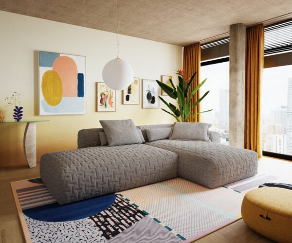 Rohová pohovka Freestyle 310x200 cm texturovaná látka mäkký prešívaný