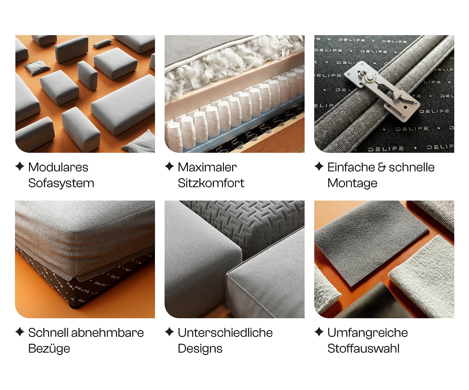 Rohová pohovka Freestyle 310x200 cm texturovaná látka mäkký sivá lemovanie - Image 8