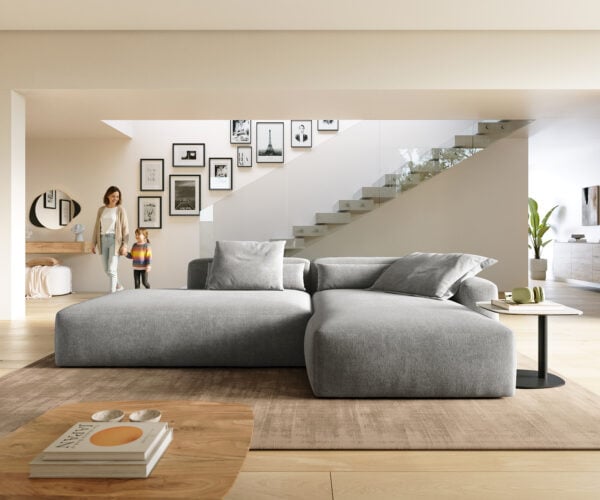 Rohová pohovka Freestyle 310x200 cm texturovaná látka mäkký sivá prešívanie Kappnaht