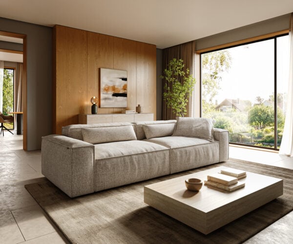 Veľká pohovka Freestyle 280x110 cm tkanina mäkká béžová lemovanie