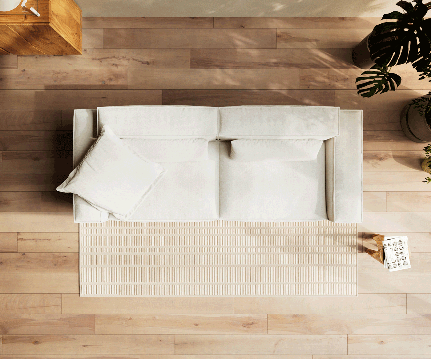 Veľká pohovka Freestyle 280x110 cm bouclé mäkká béžová lemovanie - Image 6