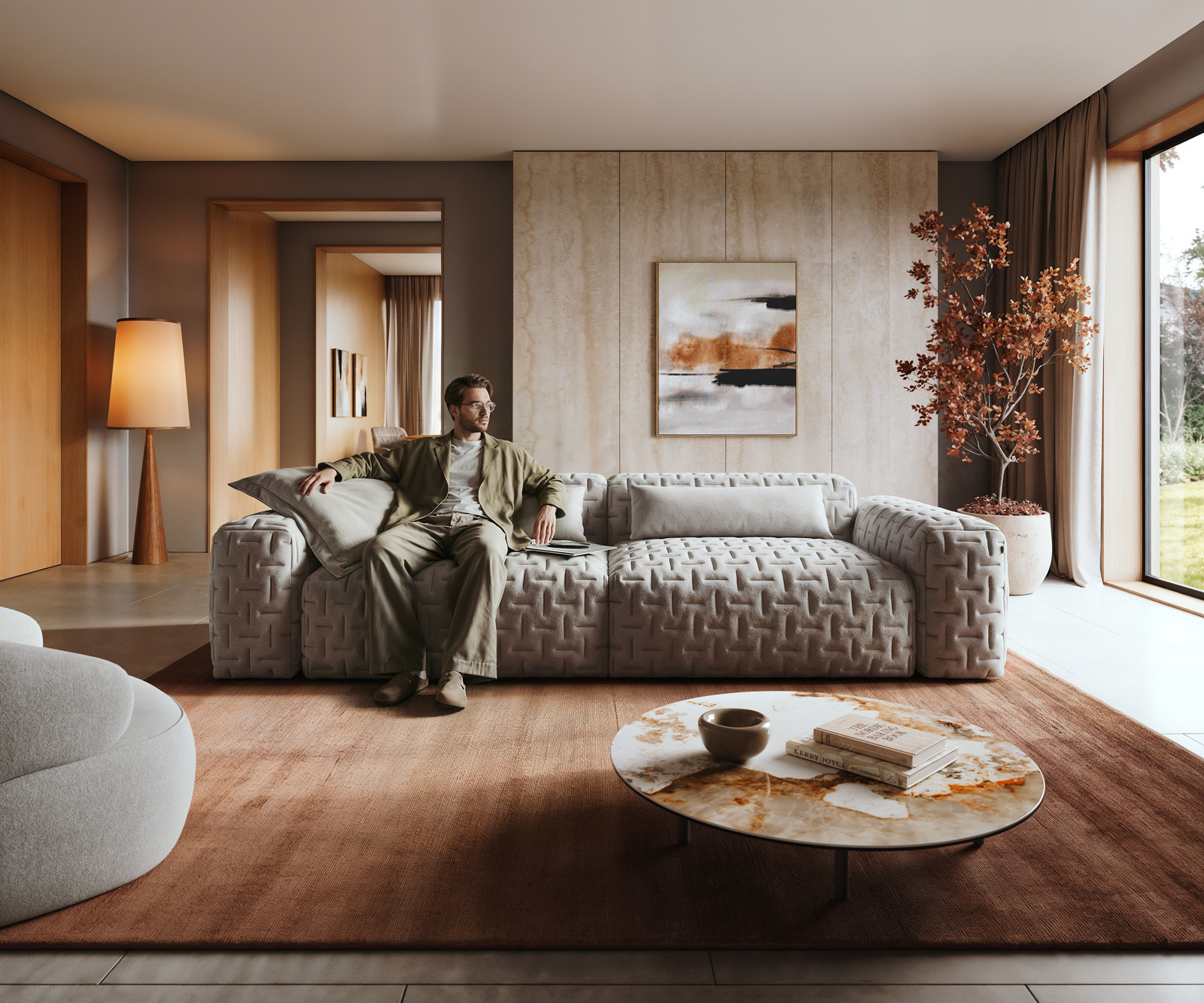 Veľká pohovka Freestyle 280x110 cm texturovaná látka mäkká prešívaná sivá - Image 2