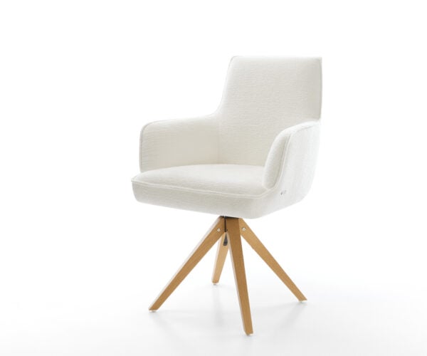 Jedálenská stolička Heira-Flex s opierkami bouclé mäkký béžová drevená podstava hranatá prírodná 180° otočná vrecková pružina