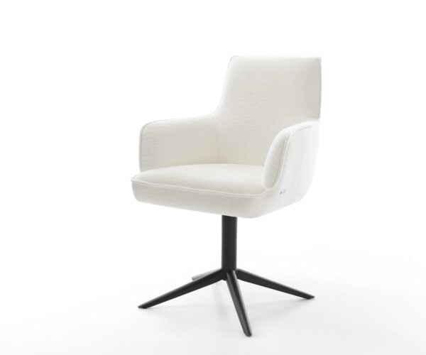 Jedálenská stolička Heira-Flex s opierkami bouclé mäkký béžová čierna krížová podstava 360° otočný hojdacia funkcia vrecková pružina