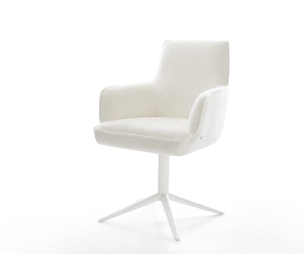 Jedálenská stolička Heira-Flex s opierkami bouclé mäkký béžová biela krížová podstava otočná o 360° hojdacia funkcia vrecková pružina