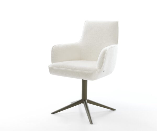 Jedálenská stolička Heira-Flex s opierkami bouclé mäkký béžová podstava efektová titánová 360° otočná hojdacia funkcia vrecková pružina