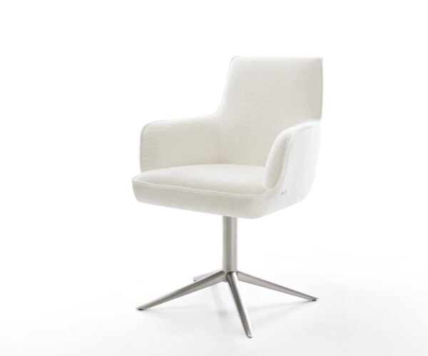 Jedálenská stolička Heira-Flex s opierkami bouclé mäkký béžová podstava nerezová oceľ 360° otočný hojdacia funkcia vrecková pružina