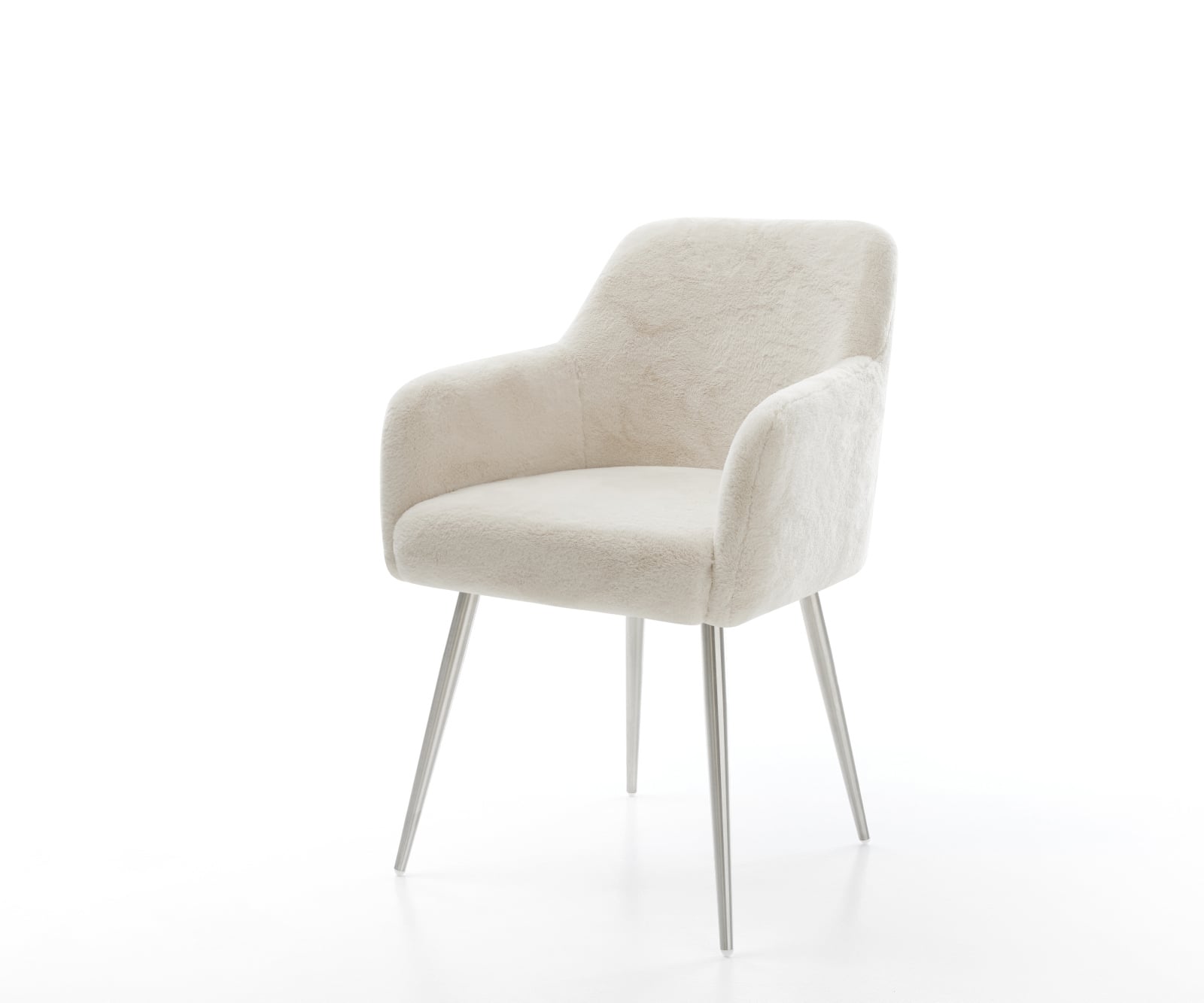 Jedálenská stolička Greg-Flex plyšový manšester krémovo biela 4-nohá zúžená nerezová oceľ vrecková pružina