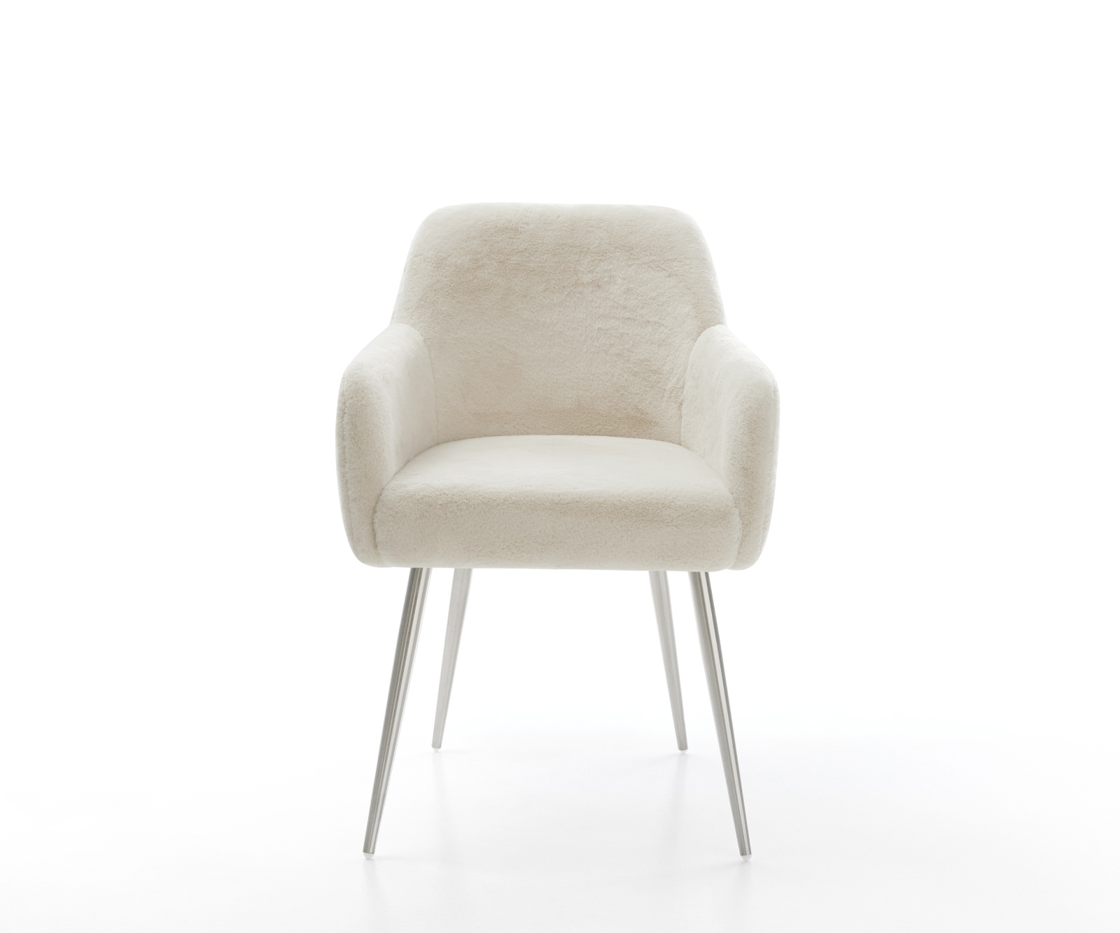 Jedálenská stolička Greg-Flex plyšový manšester krémovo biela 4-nohá zúžená nerezová oceľ vrecková pružina - Image 2