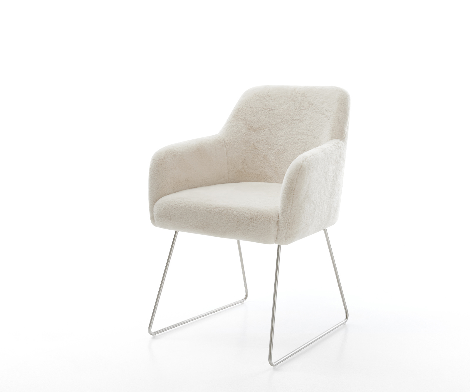 Jedálenská stolička Greg-Flex plyšový manšester krémovo biela tenká podstava nerezová oceľ vrecková pružina