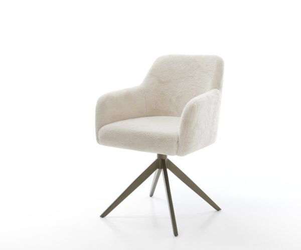 Jedálenská stolička Greg-Flex plyšový manšester krémovo biela krížová podstava široká titánová farba 360° otočný hojdacia funkcia vrecková pružina