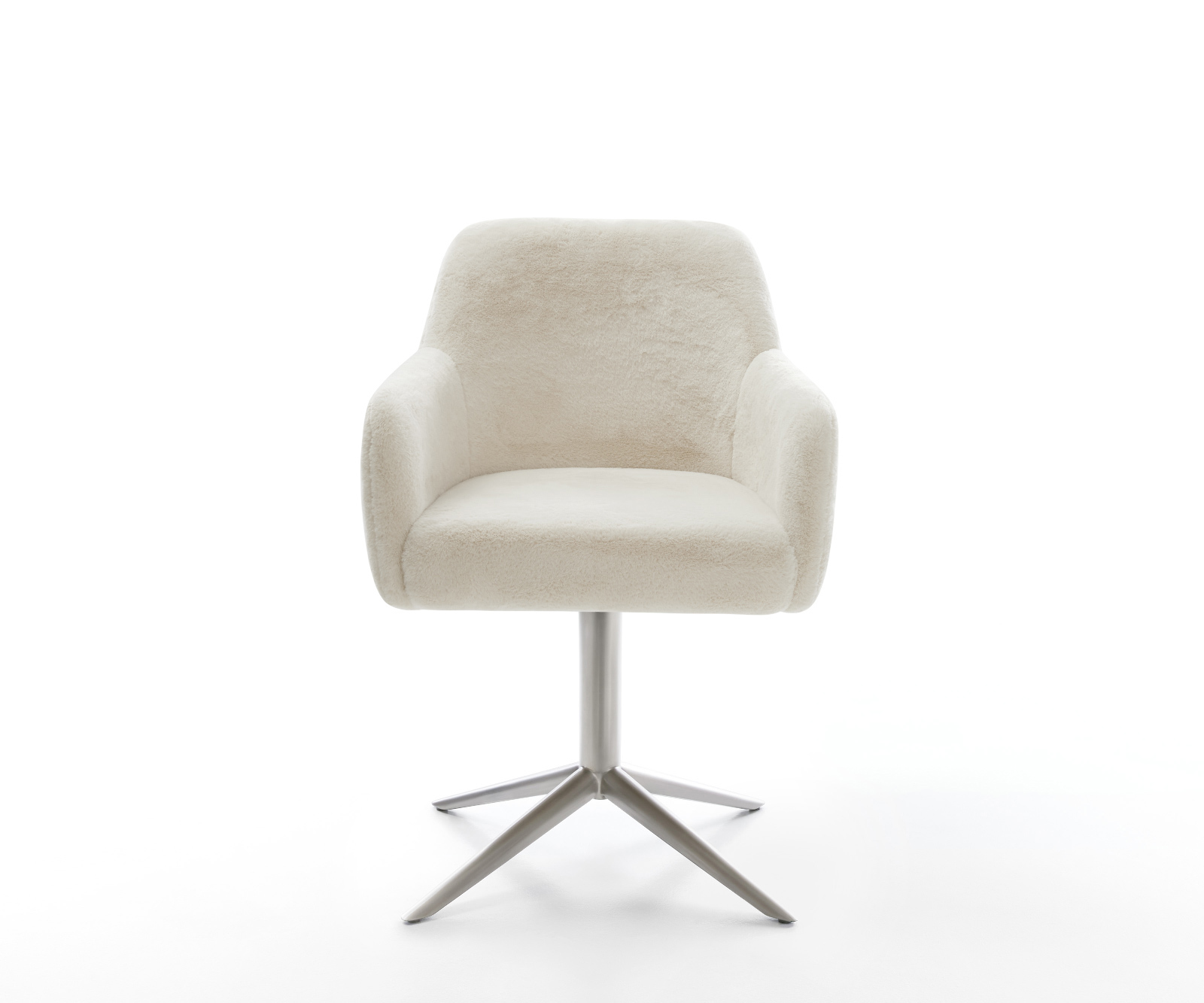 Jedálenská stolička Greg-Flex plyšový manšester krémovo biela krížová podstava nerezová oceľ 360° otočný hojdacia funkcia vrecková pružina - Image 2