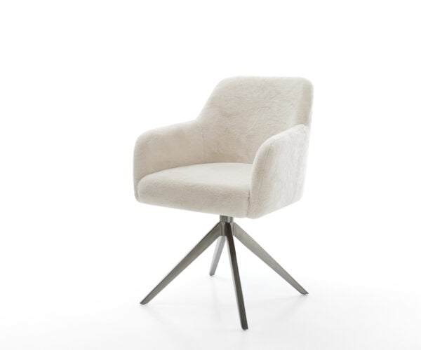 Jedálenská stolička Greg-Flex plyšový manšester krémovo biela krížová podstava široká grafitová 360° otočná hojdacia funkcia vrecková pružina