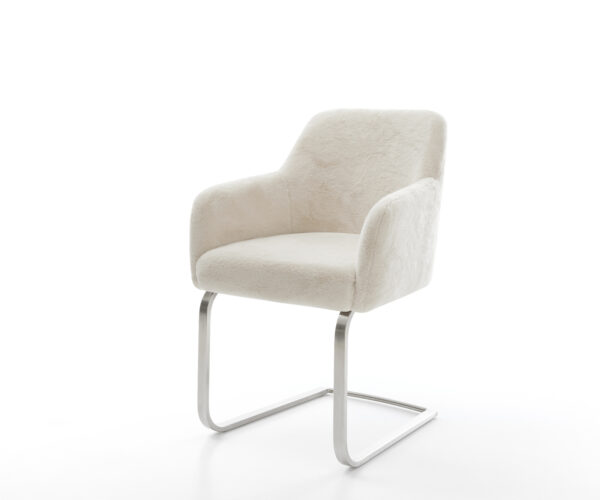 Konzolová jedálenská stolička Greg-Flex plyšový manšester krémovo biela konzolová jedálenská stolička plochá nerezová oceľ vrecková pružina